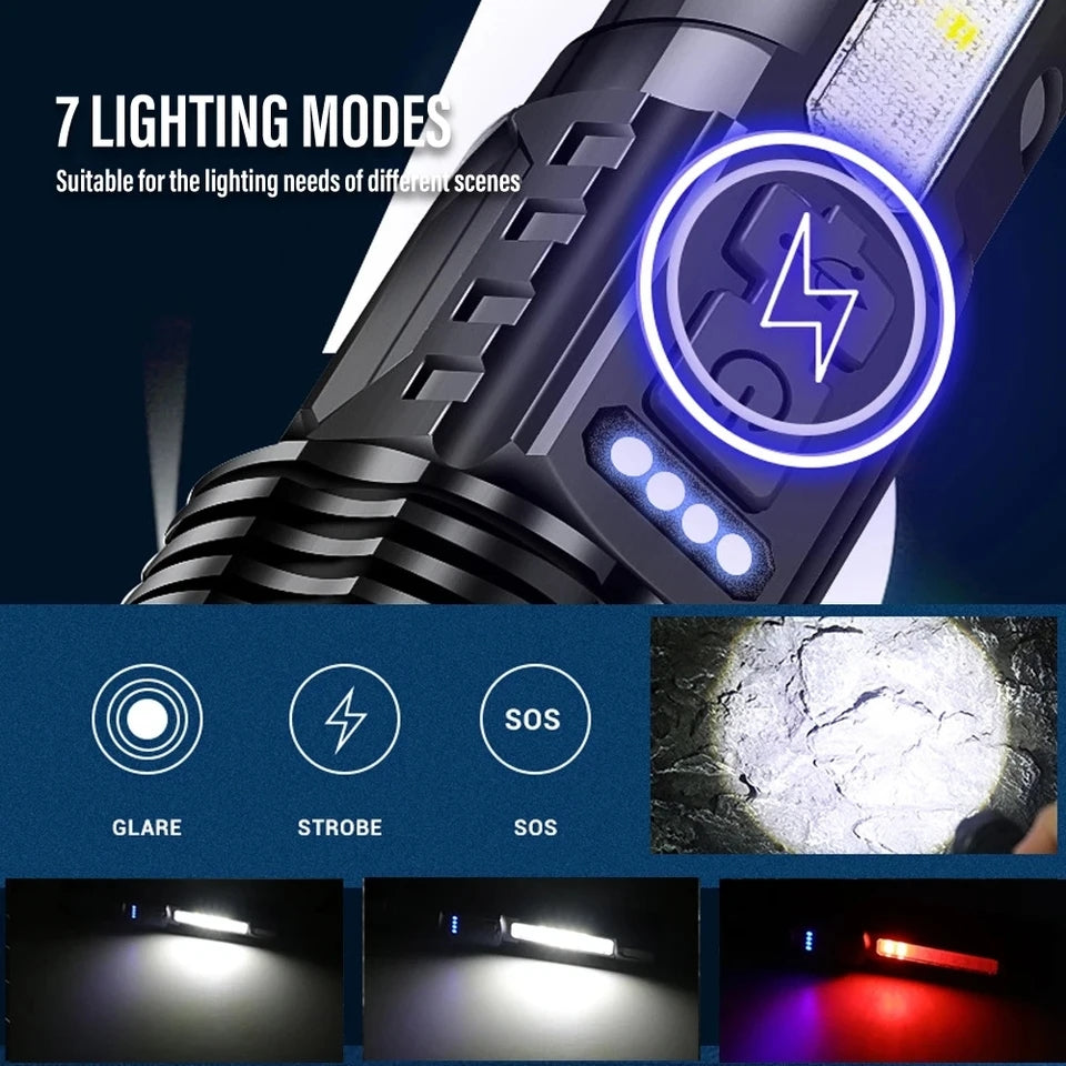 A76 XHP50 LED Flashlight – 2300 Lumens, USB Rechargeable, Waterproof, 7 Modes for Camping & Outdoor Adventures - HRIDZ