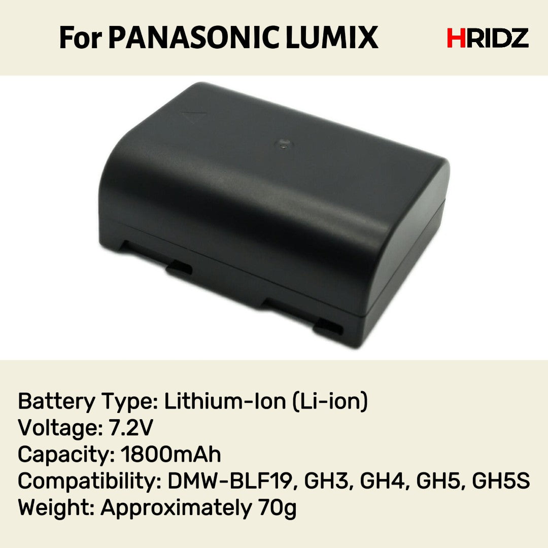 Hridz BLF19 Battery for Panasonic DMW-BLF19 G9 GH5s GH5 GH4 GH3 - HRIDZ