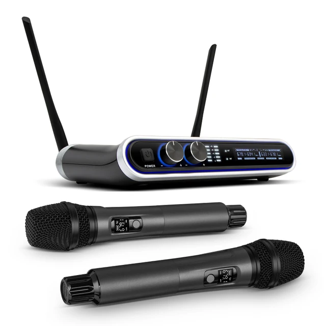 HRIDZ Wireless Microphone System Dual UHF Handheld Mics with 100m Range Receiver for Karaoke Meetings Parties