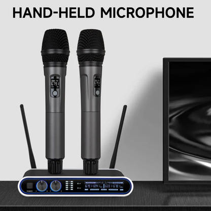 HRIDZ Wireless Microphone System Dual UHF Handheld Mics with 100m Range Receiver for Karaoke Meetings Parties