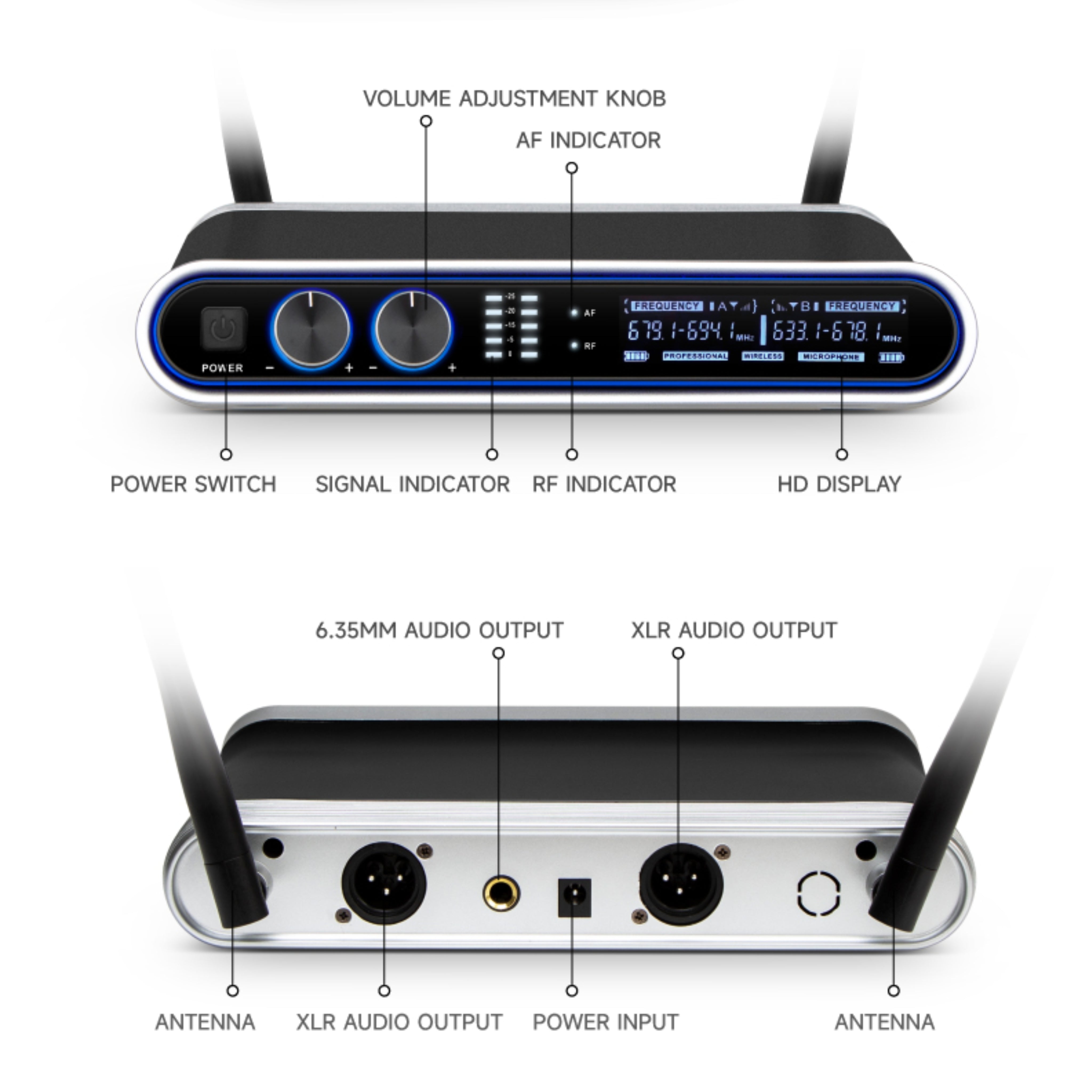 HRIDZ Wireless Microphone System Dual UHF Handheld Mics with 100m Range Receiver for Karaoke Meetings Parties