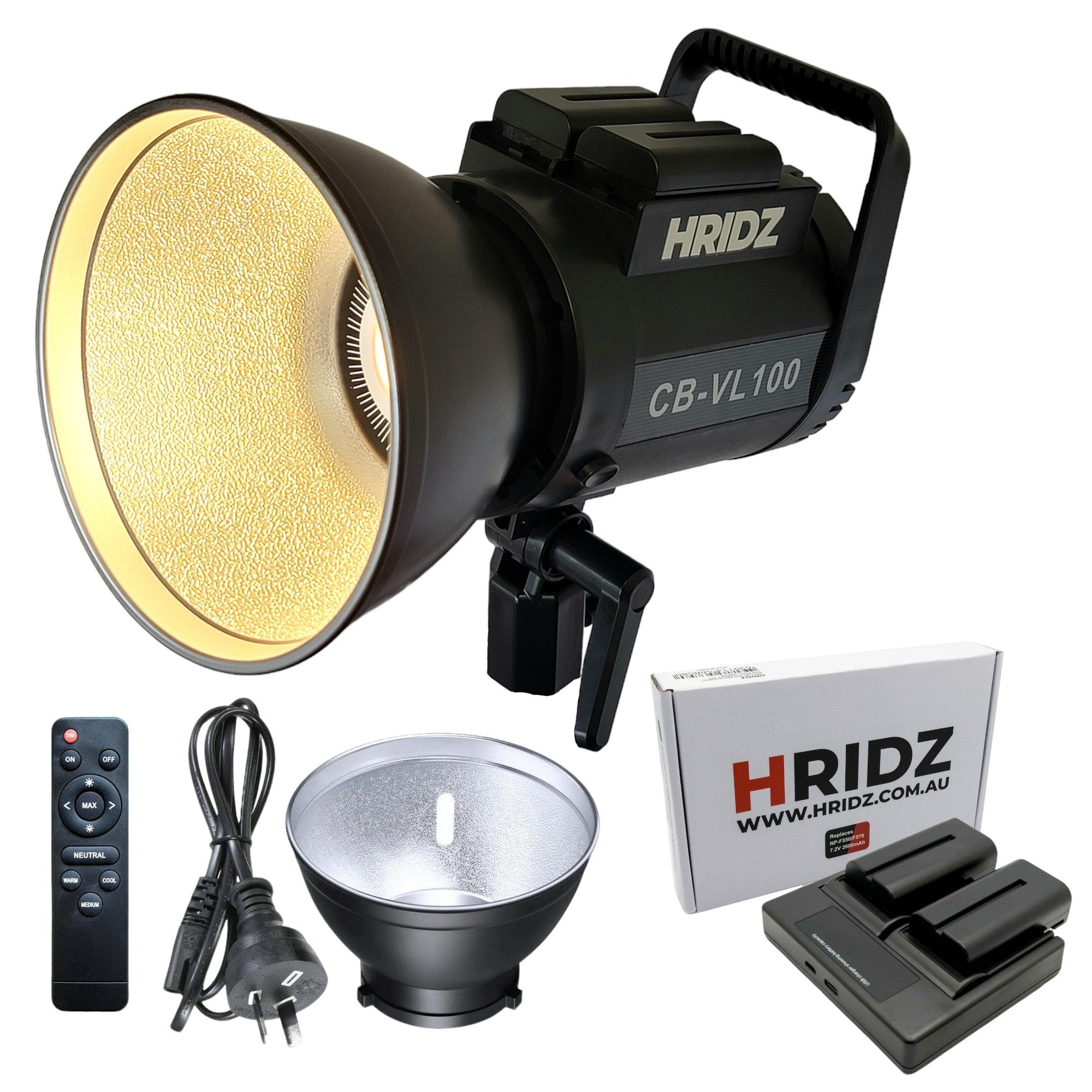 HRIDZ 100W Outdoor LED VL100 Video Light Bi-color with NP-F550 Batteries & Charger - HRIDZ