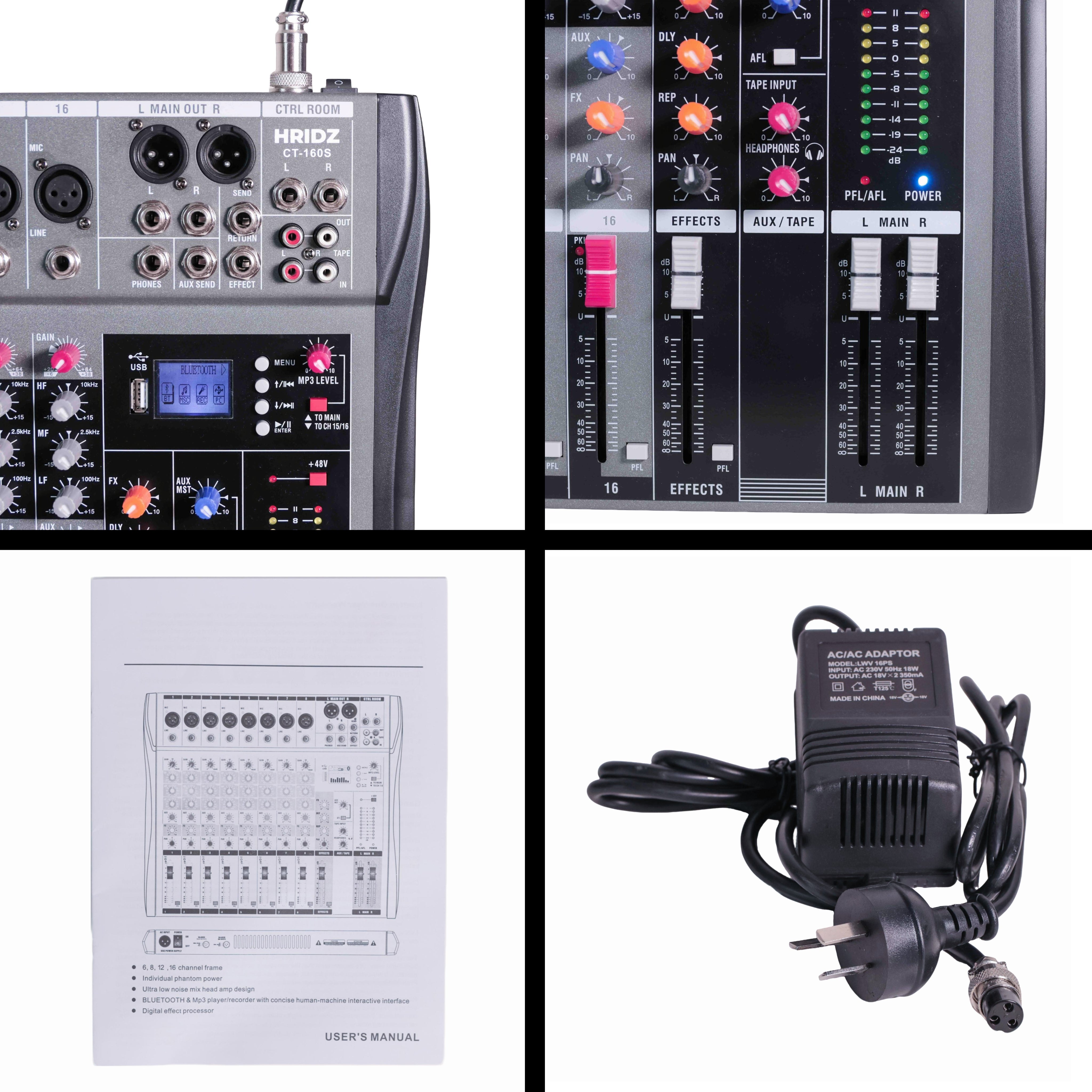 Hridz 16 Channels Audio Sound Mixer Mixing DJ Console USB with 48V Phantom Power - HRIDZ