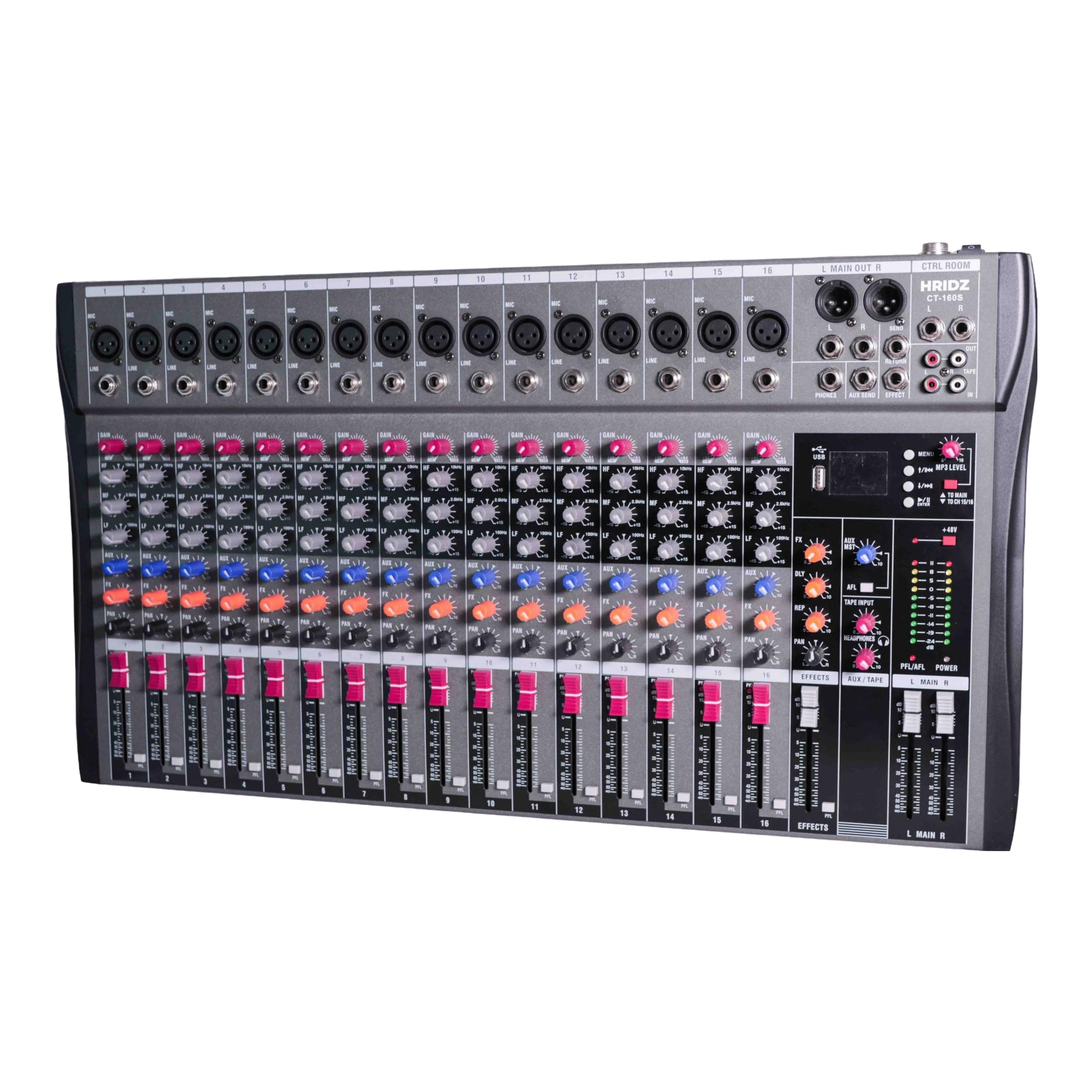 Hridz 16 Channels Audio Sound Mixer Mixing DJ Console USB with 48V Phantom Power - HRIDZ