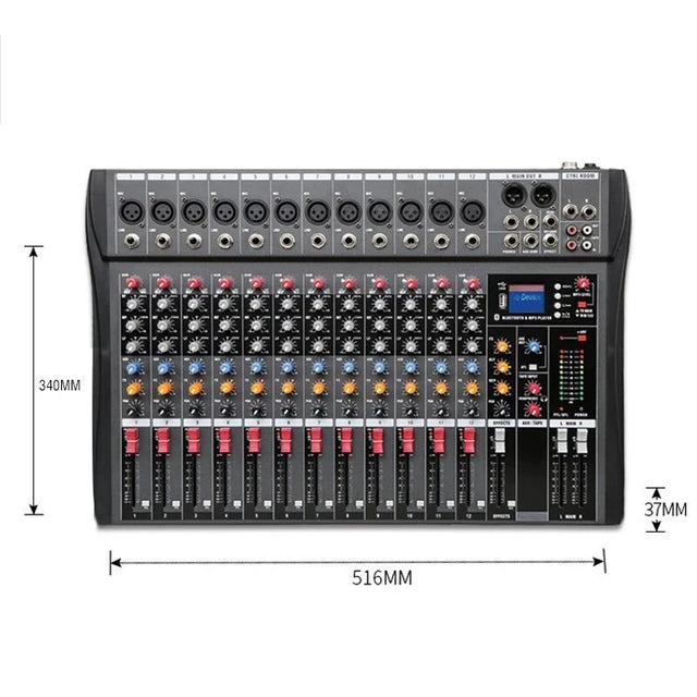 Hridz 12 Channel Mixing Console Live Studio Audio DJ Mixer Sound Board USB Interface - HRIDZ