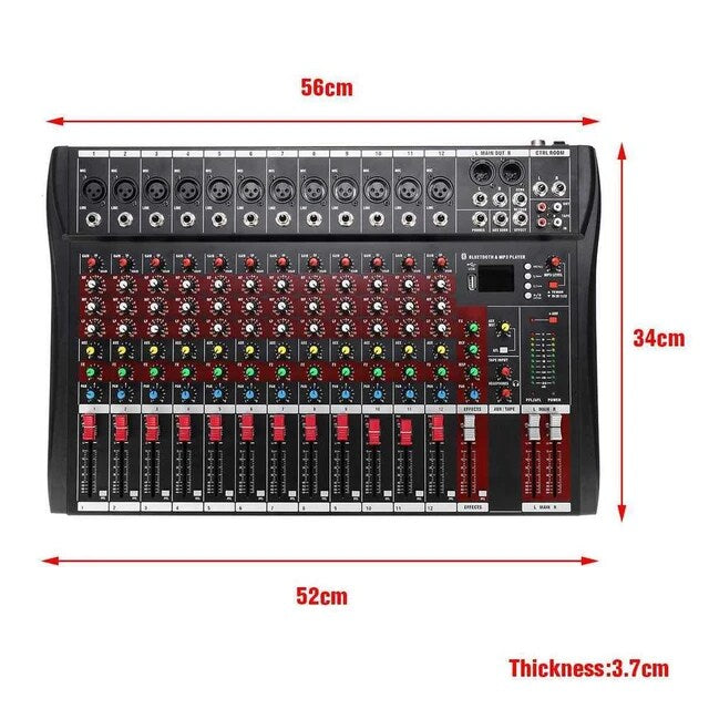 Hridz 12 Channel Mixing Console Live Studio Audio DJ Mixer Sound Board USB Interface - HRIDZ