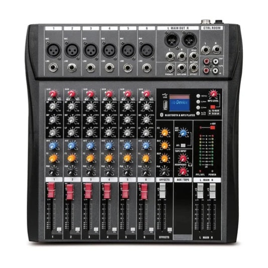 Hridz 6 Channels Bluetooth Mixer DJ Live Studio Audio Mixer USB Console Amplifier AUX - HRIDZ