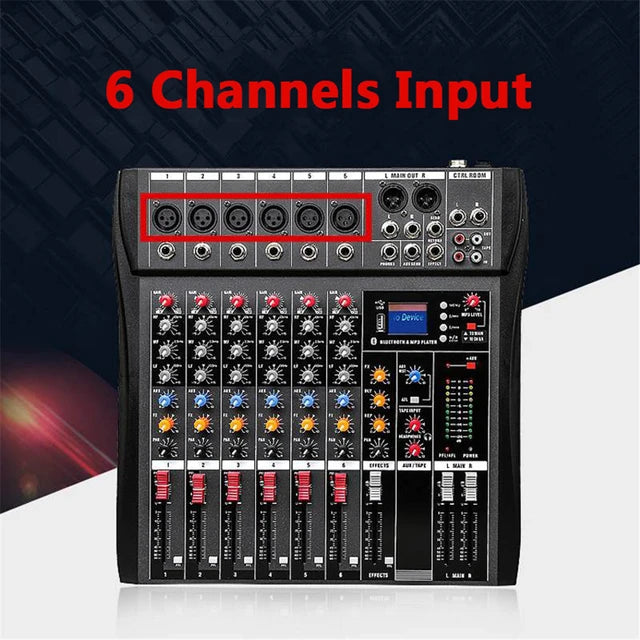 Hridz 6 Channels Bluetooth Mixer DJ Live Studio Audio Mixer USB Console Amplifier AUX - HRIDZ