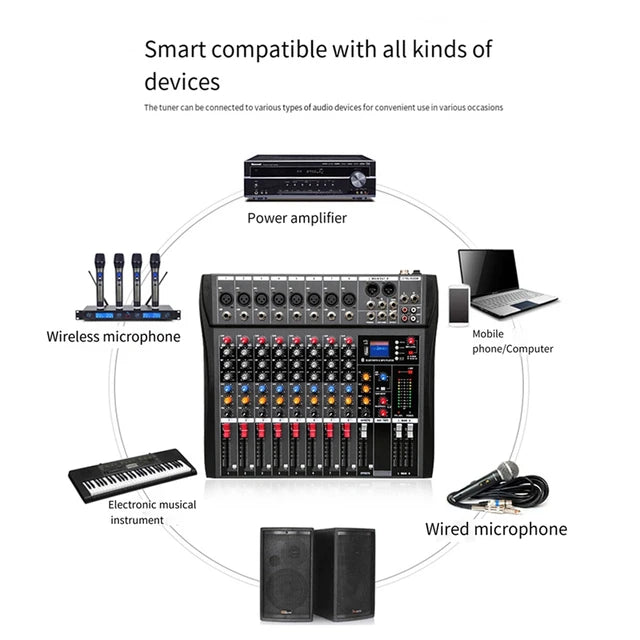 Hridz 8 Channels Audio Sound Mixer Mixing DJ Console USB with 48V Phantom Power - HRIDZ