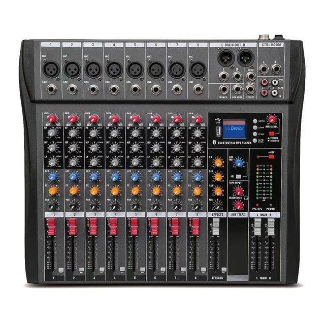 Hridz 8 Channels Audio Sound Mixer Mixing DJ Console USB with 48V Phantom Power - HRIDZ