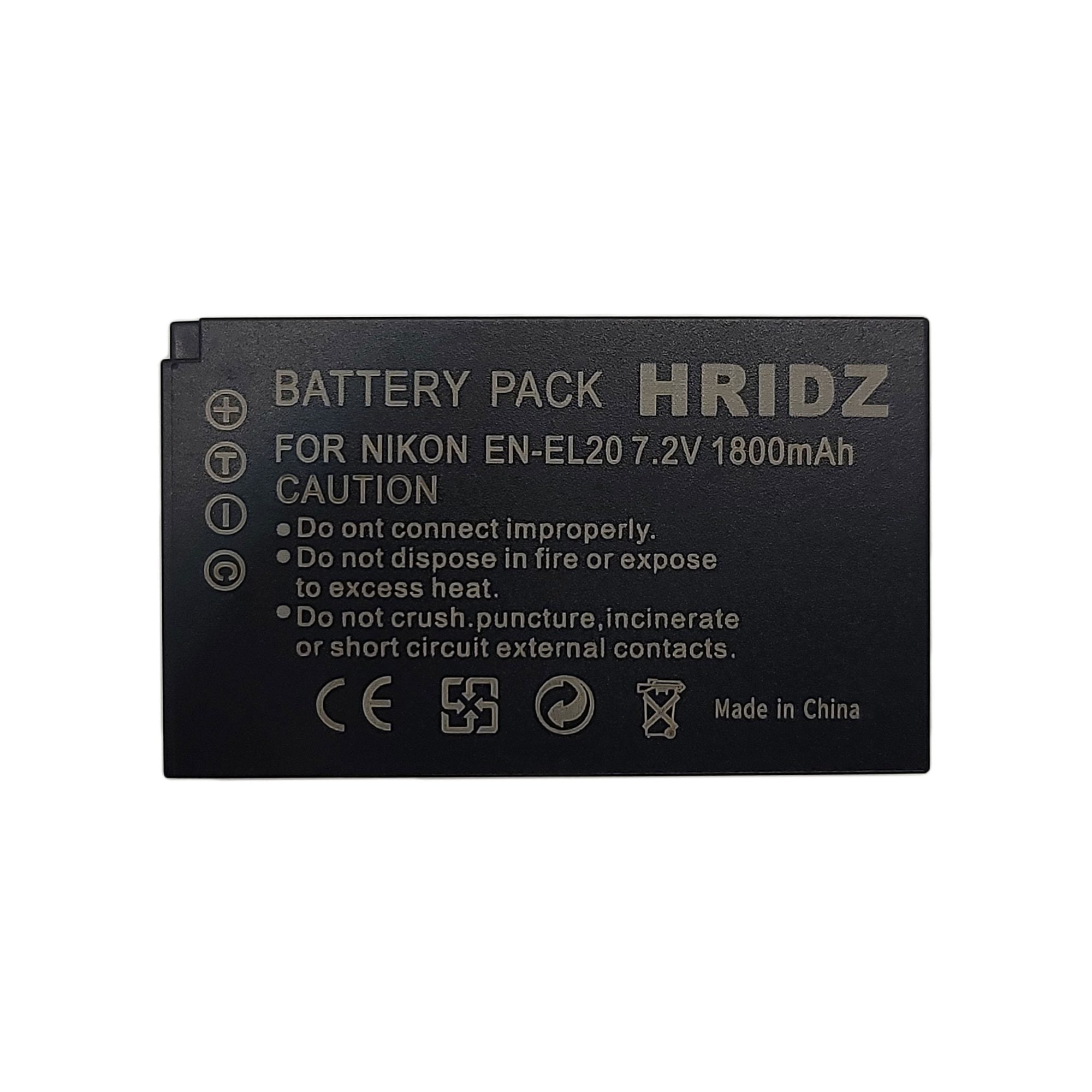 Hridz EN-EL20 Battery for Nikon EN-EL20 EL20A J1 J2 J3 S1 V3 A AW1 EL20A - HRIDZ