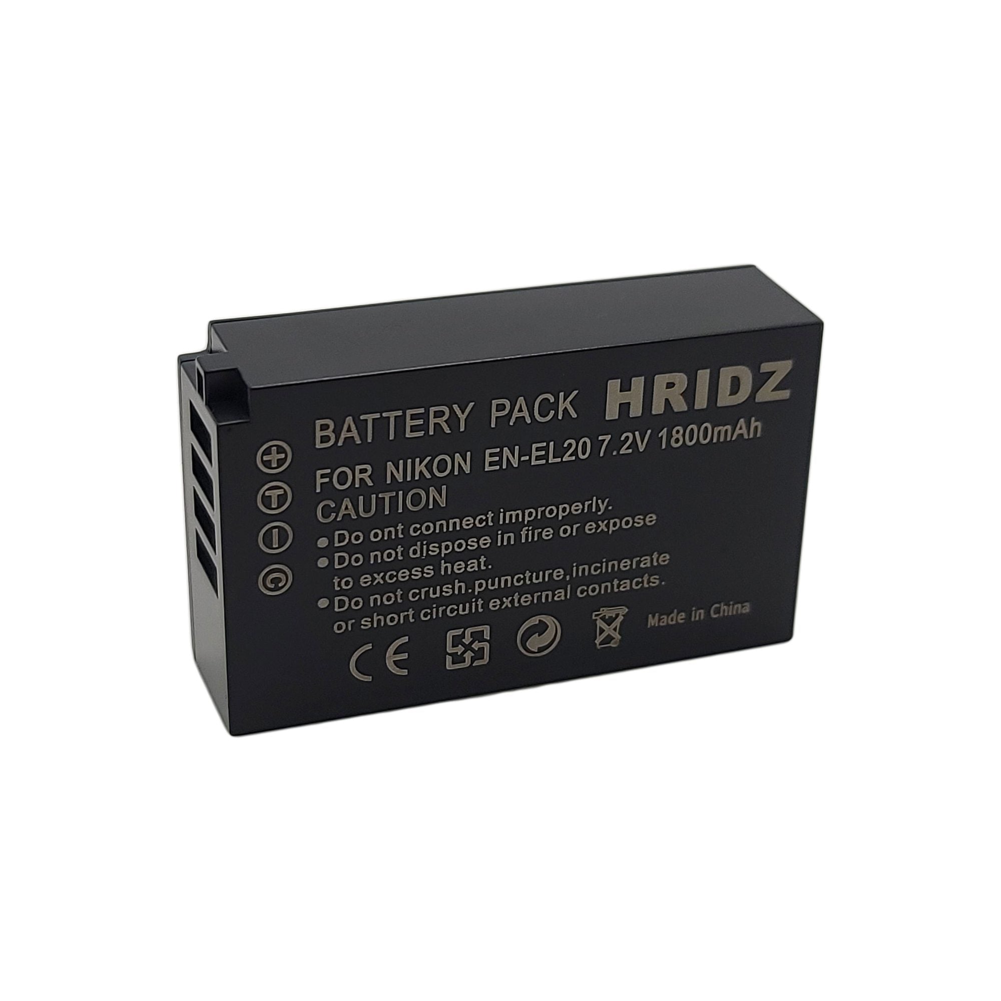 Hridz EN-EL20 Battery for Nikon EN-EL20 EL20A J1 J2 J3 S1 V3 A AW1 EL20A - HRIDZ