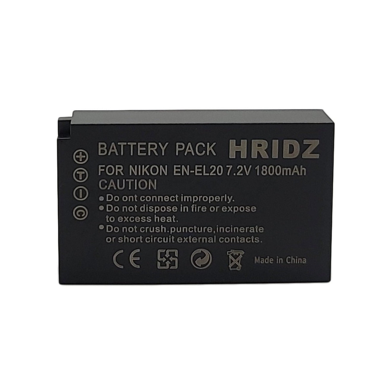 Hridz EN-EL20 Battery for Nikon EN-EL20 EL20A J1 J2 J3 S1 V3 A AW1 EL20A - HRIDZ