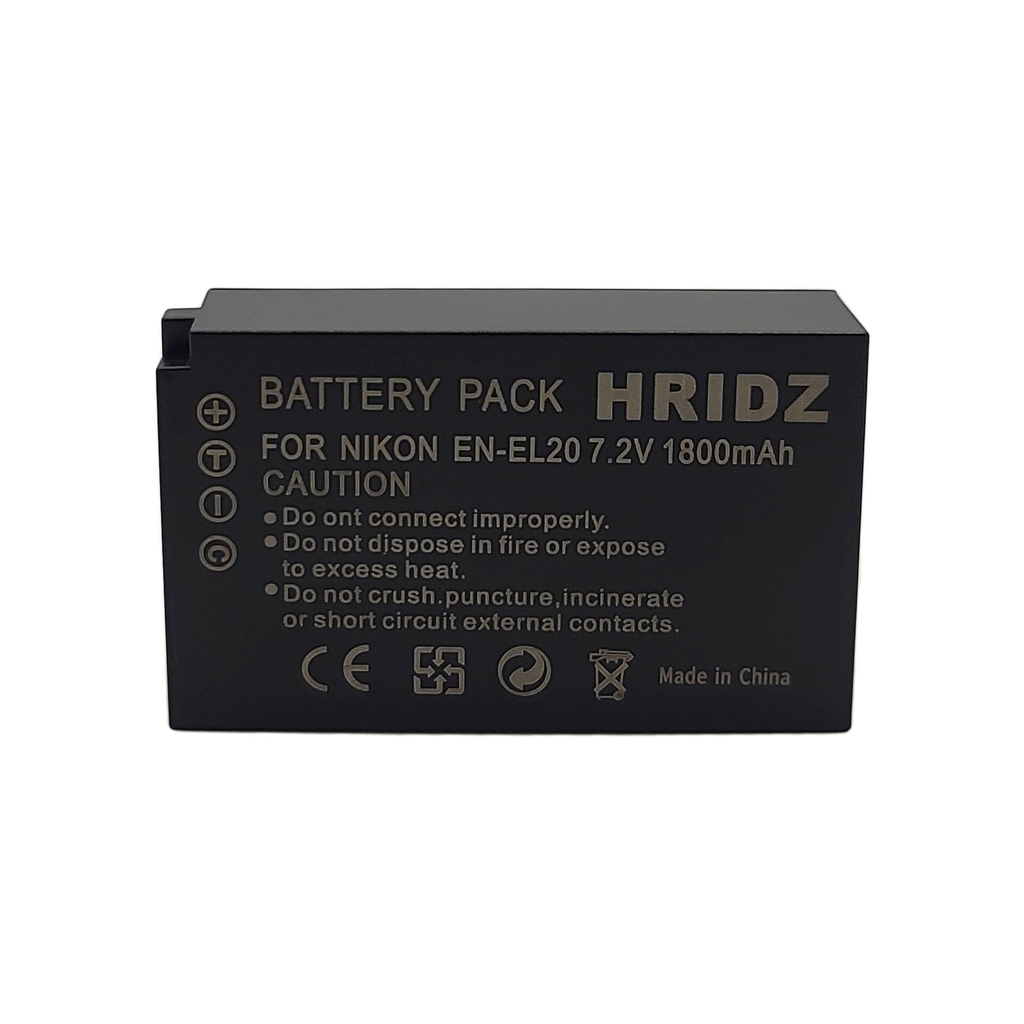 Hridz EN-EL20 Battery for Nikon EN-EL20 EL20A J1 J2 J3 S1 V3 A AW1 EL20A - HRIDZ