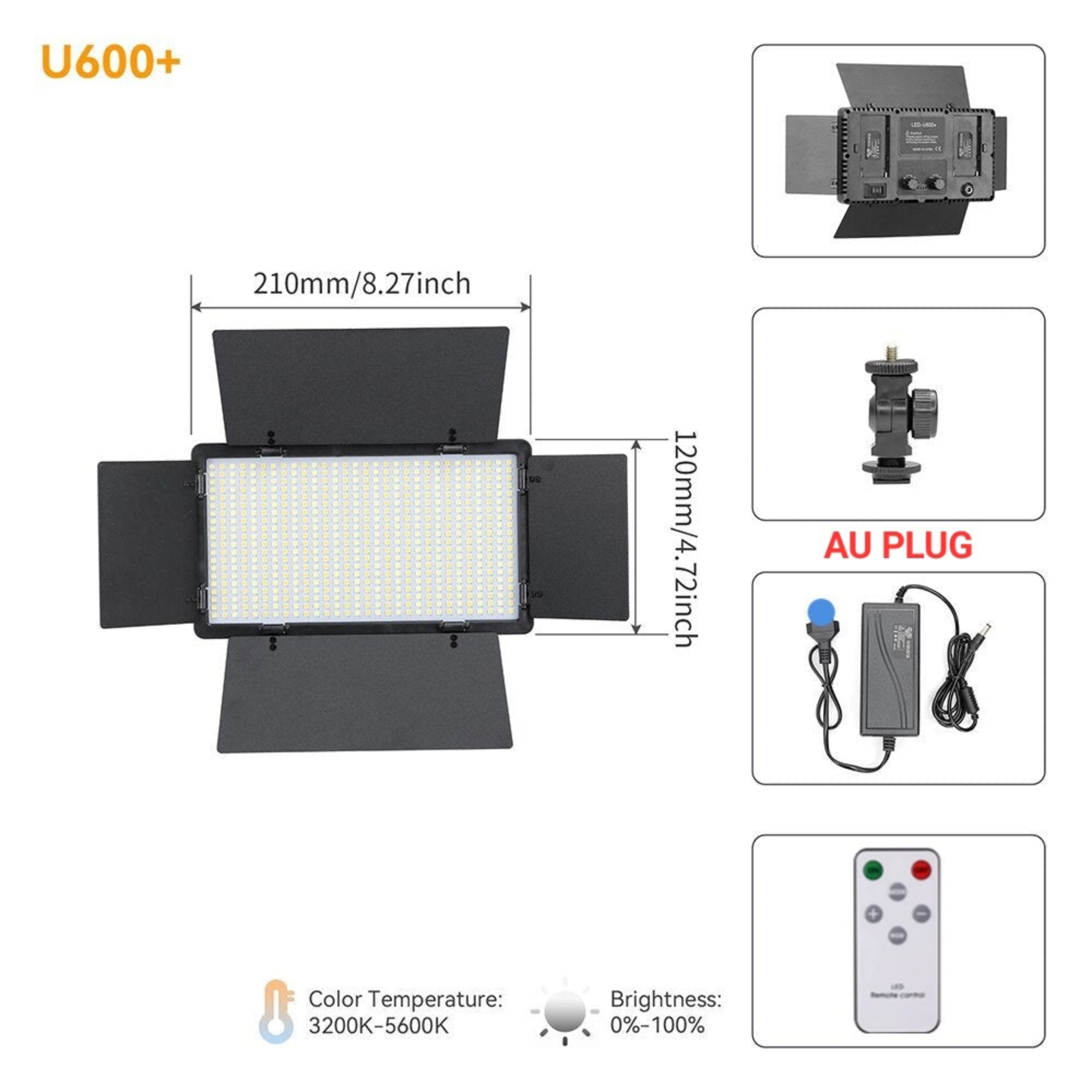 Hridz U800 LED Video Light Photo Studio Lamp AU Plug Photography Panel Lighting - HRIDZ