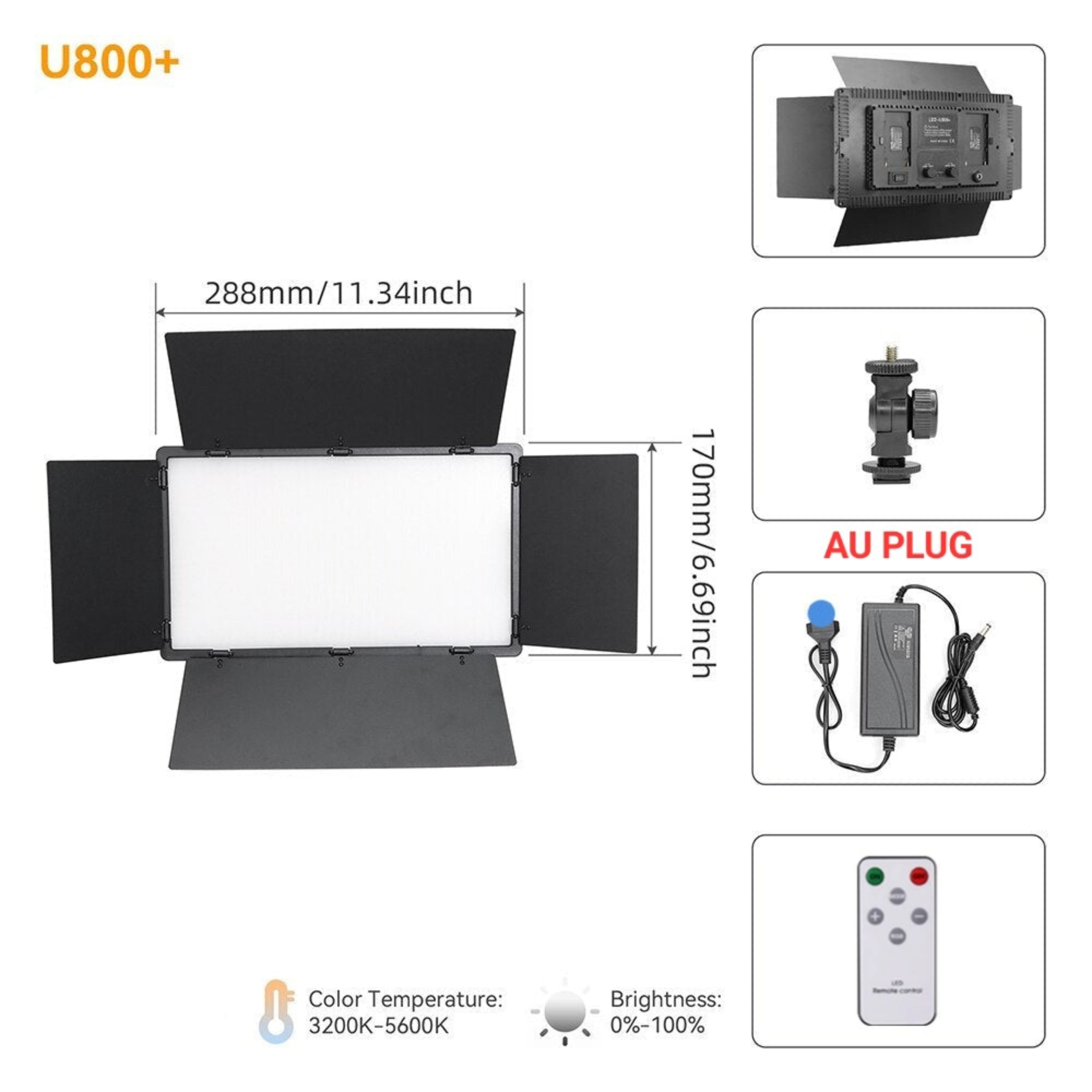 Hridz U800 LED Video Light Photo Studio Lamp AU Plug Photography Panel Lighting - HRIDZ