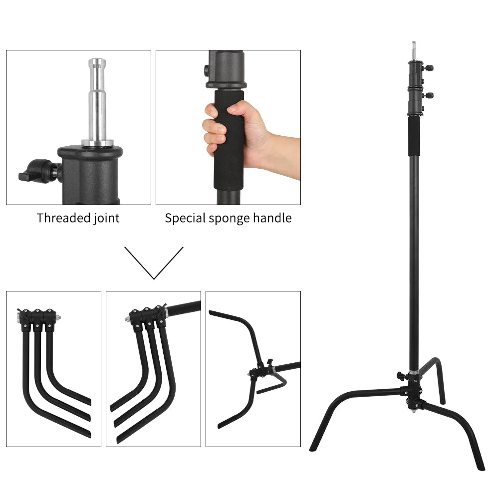 Hridz 150-330cm Black Heavy Duty C-Stand Adjustable Light Stand Load 20KG Capacity - HRIDZ