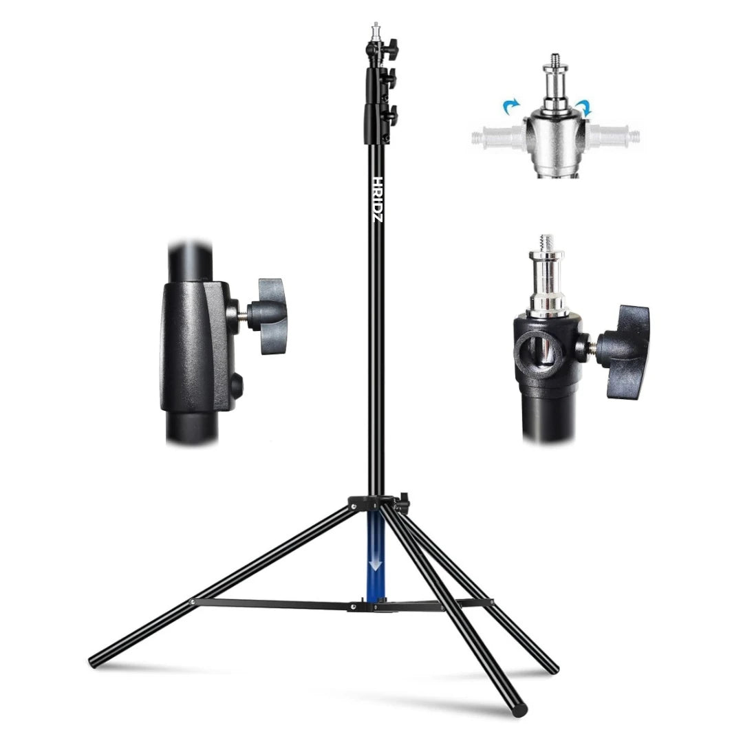 Hridz 280cm Stainless Steel Light Stand Black Colour Heavy Duty with 1/4" to 3/8" Spigot - HRIDZ