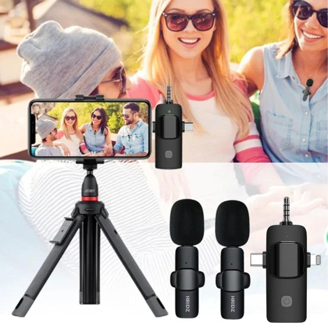 Hridz K31 Wireless Mini Microphone 3 in 1 for iOS, Android, Camera Smartphone DSLR Desktop Laptop - HRIDZ