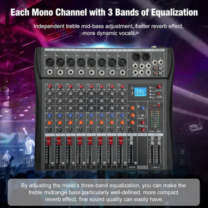 Hridz 8 Channels Audio Sound Mixer Mixing DJ Console USB with 48V Phantom Power