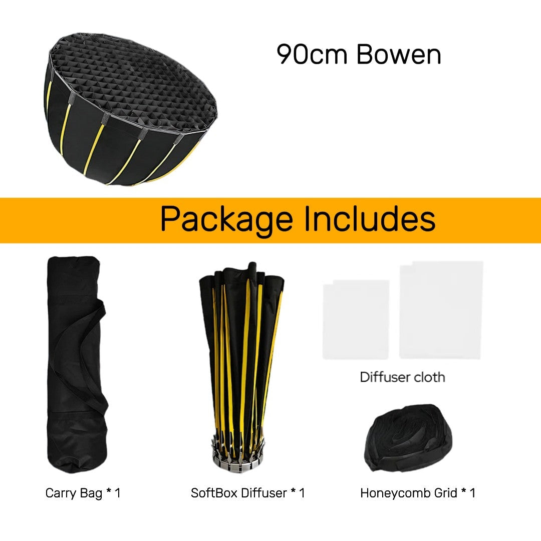 Hridz 90cm Bowens Parabolic Softbox Diffuser with Honeycomb grid For Video Lights BM-H90 - HRIDZ