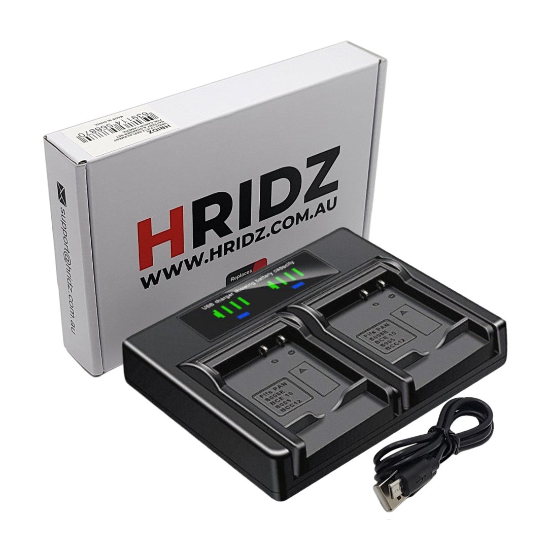 Hridz BCF10 Dual Battery Charger For Panasonic DMW-BCF10 FUNP48 BCF10E BCF10PP CGA-S009 S009E 106B