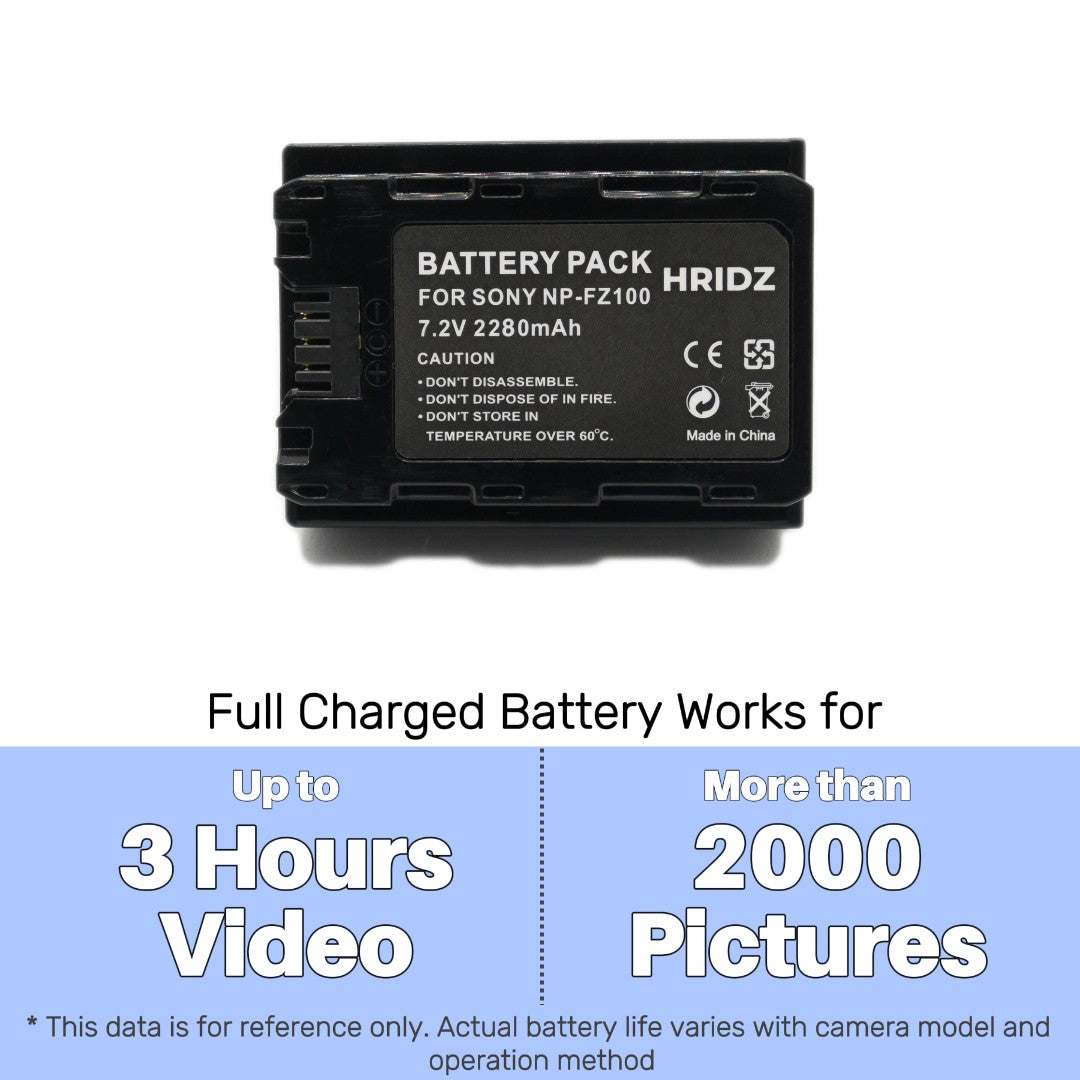 Hridz NP-FZ100 Battery and Dual Charger Pack for Sony A9 9R A9R A9S A7RIII A7RIV A6600 - HRIDZ