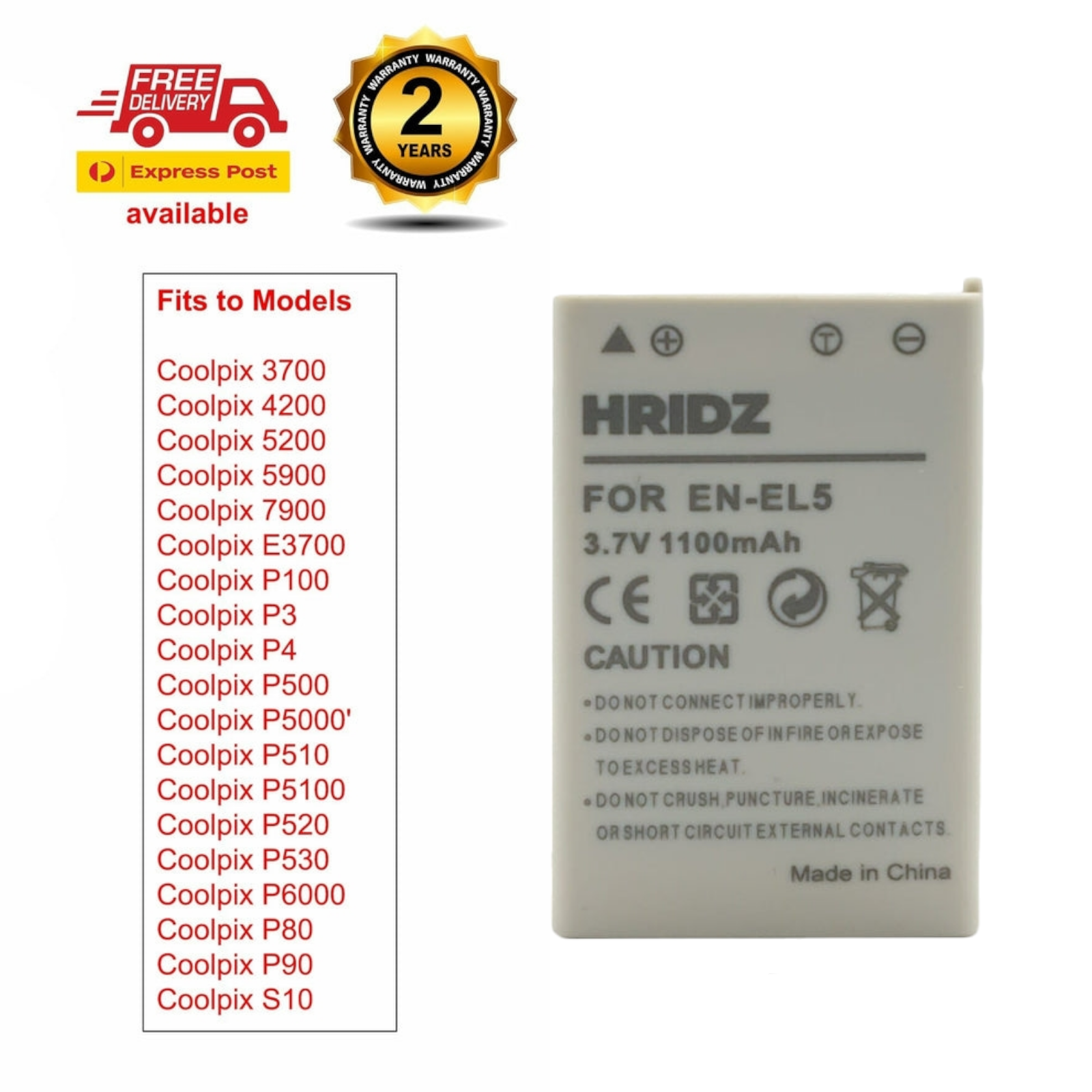 HRIDZ EN-EL5 Battery for Nikon Coolpix 3700 4200 5200 5900 7900 E3700 P5000 - HRIDZ