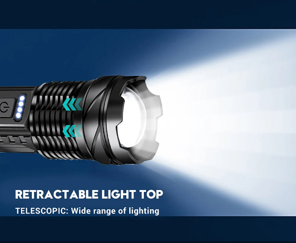 A76 XHP50 LED Flashlight – 2300 Lumens, USB Rechargeable, Waterproof, 7 Modes for Camping & Outdoor Adventures - HRIDZ