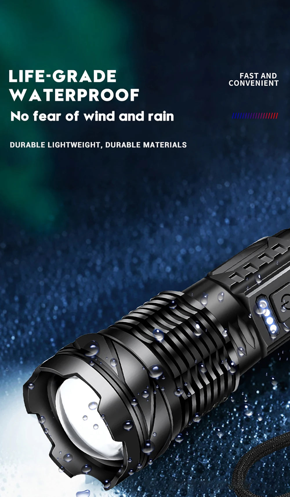 A76 XHP50 LED Flashlight – 2300 Lumens, USB Rechargeable, Waterproof, 7 Modes for Camping & Outdoor Adventures - HRIDZ