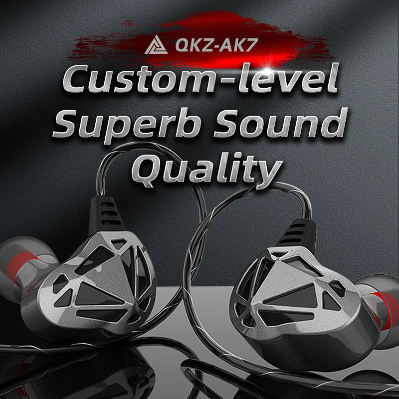 QKZ AK7 Copper Driver Wired Earphones With MIC HiFi Bass Stereo Super Clear Gaming Headset - HRIDZ