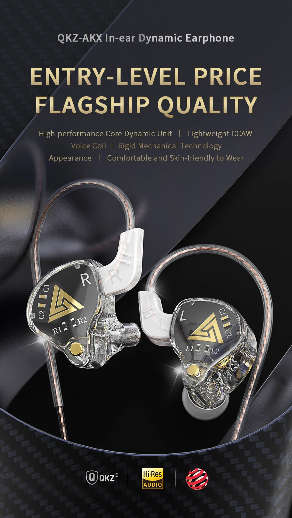 QKZ AKX HIFI Heavy Bass In-Ear Earphones With Mic IEM Level 3.5mm Headphone DMX - HRIDZ