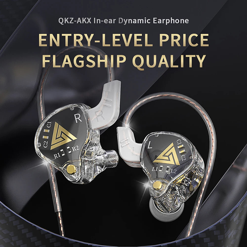 QKZ AKX HIFI Heavy Bass In-Ear Earphones With Mic IEM Level 3.5mm Headphone DMX - HRIDZ