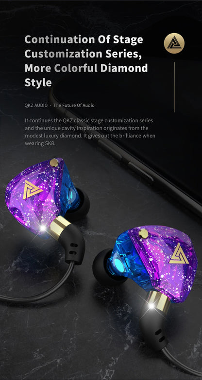 QKZ SK8 Wired Headset HIFI Dynamic Stereo Heavy Bass 3.5MM AUX In Ear Monitor Earphone Game Sport Music Headphones With MIC - HRIDZ