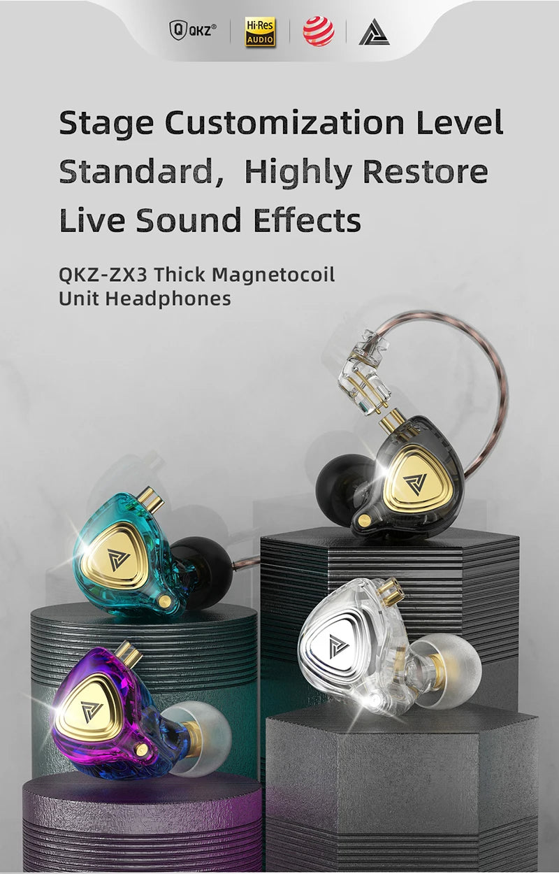 QKZ ZX3 No-Mic Dynamic Earphone In-Ear Monitor HiFi Heavy Bass Wired Headphones Gaming Sports Music Stereo Headsets - HRIDZ