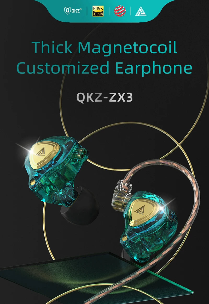 QKZ ZX3 No-Mic Dynamic Earphone In-Ear Monitor HiFi Heavy Bass Wired Headphones Gaming Sports Music Stereo Headsets - HRIDZ