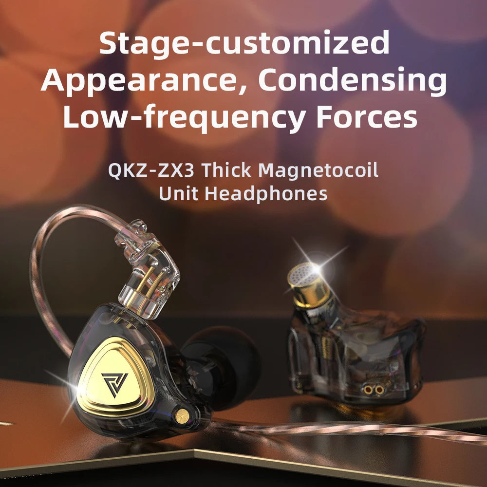 QKZ ZX3 No-Mic Dynamic Earphone In-Ear Monitor HiFi Heavy Bass Wired Headphones Gaming Sports Music Stereo Headsets - HRIDZ