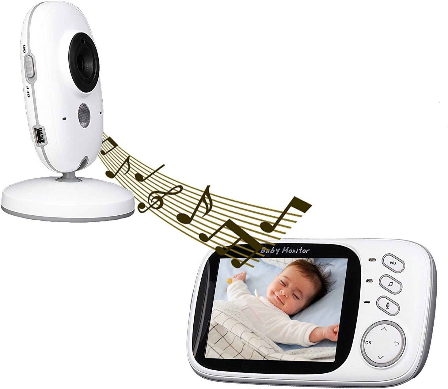 Video Baby Monitor camera with 3.2" LCD Wireless No app needed Audio Monitor with Camera Baby Alarm - HRIDZ