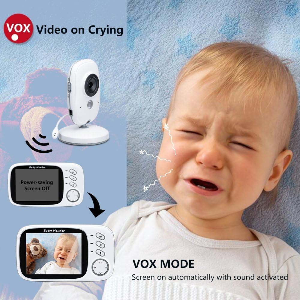 Hridz Video Baby Monitor Wireless Audio Monitor with Camera 3.2" LCD Baby Alarm Built-in Lullabies Night Vision Temperature Monitoring