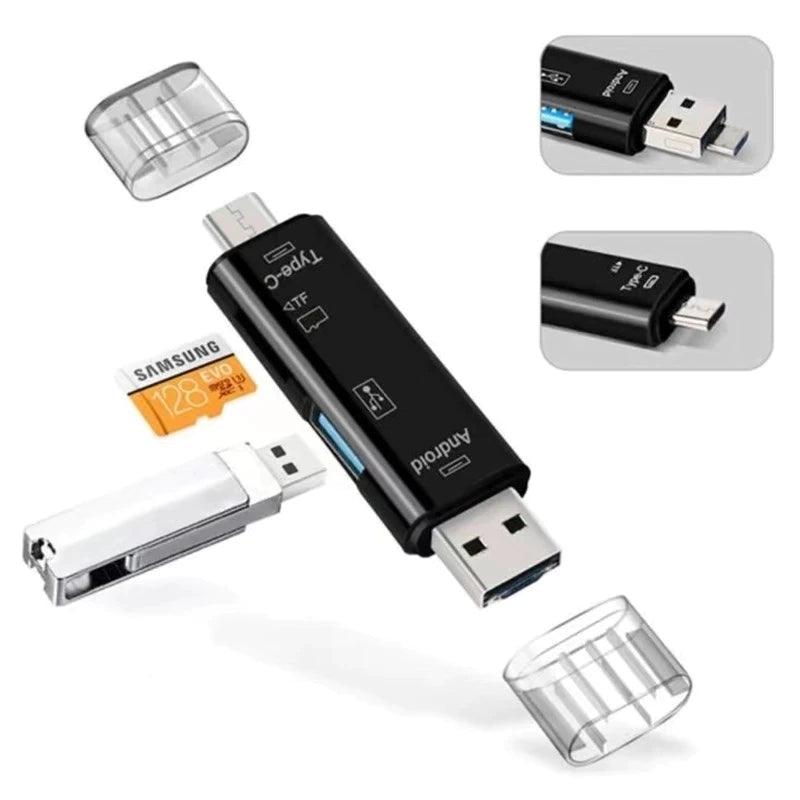 5 in 1 Multifunction USB 2.0 Type C USB Micro USB TF SD Smart Memory SD Card Reader - HRIDZ