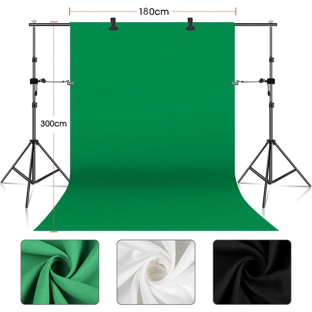 2x3m Backdrop Support System Kit With 6x9ft Green,Black,White Cloth For Muslins Background Stand Adjust With Carry Bag - HRIDZ