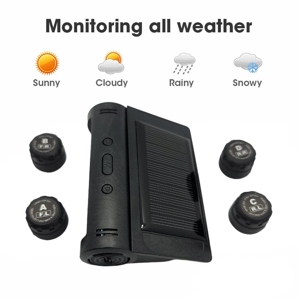 HRIDZ S2 Solar Wireless TPMS Car Tire Tyre Pressure Monitor Monitoring System 4 Sensors - HRIDZ