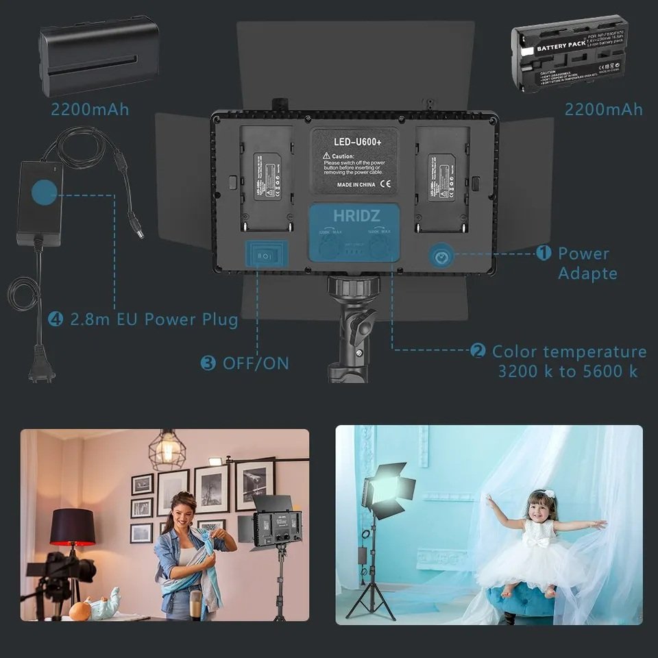 Hridz U800 LED Video Light Photo Studio Lamp AU Plug Photography Panel Lighting - HRIDZ