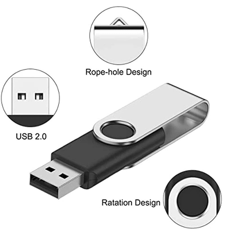 Black 64G Rotating USB Flash Drive High-Speed Portable for Computer - HRIDZ