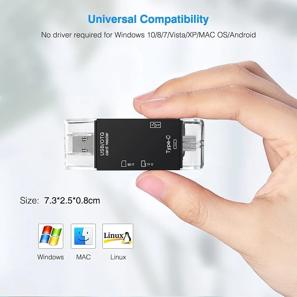 5 in 1 Multifunction USB 2.0 Type C USB  Micro USB TF SD Smart Memory SD Card Reader 
