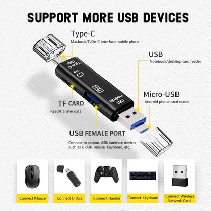 5 in 1 Multifunction USB 2.0 Type C USB  Micro USB TF SD Smart Memory SD Card Reader 