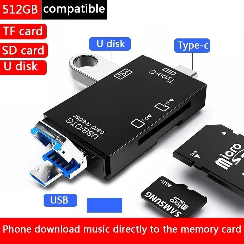 5 in 1 Multifunction USB 2.0 Type C USB Micro USB TF SD Smart Memory SD Card Reader - HRIDZ