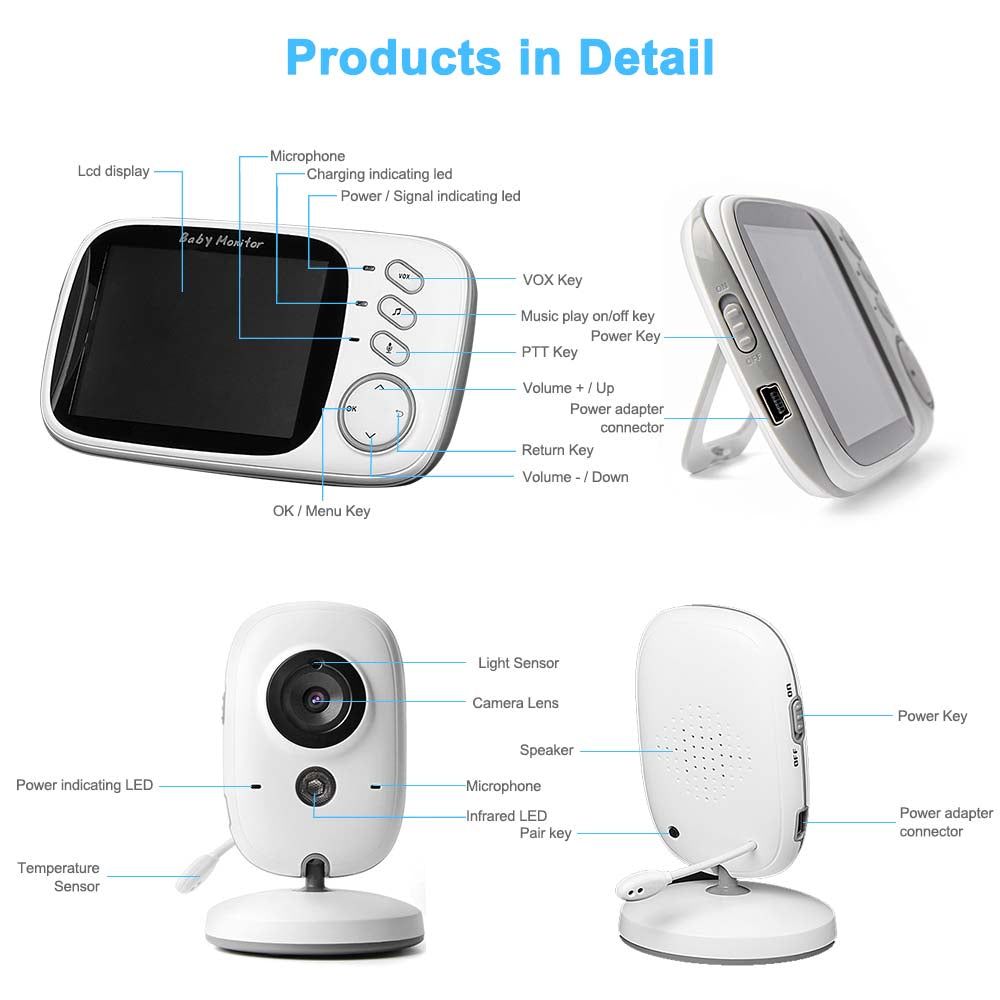 Video Baby Monitor camera with 3.2" LCD Wireless No app needed Audio Monitor with Camera Baby Alarm - HRIDZ