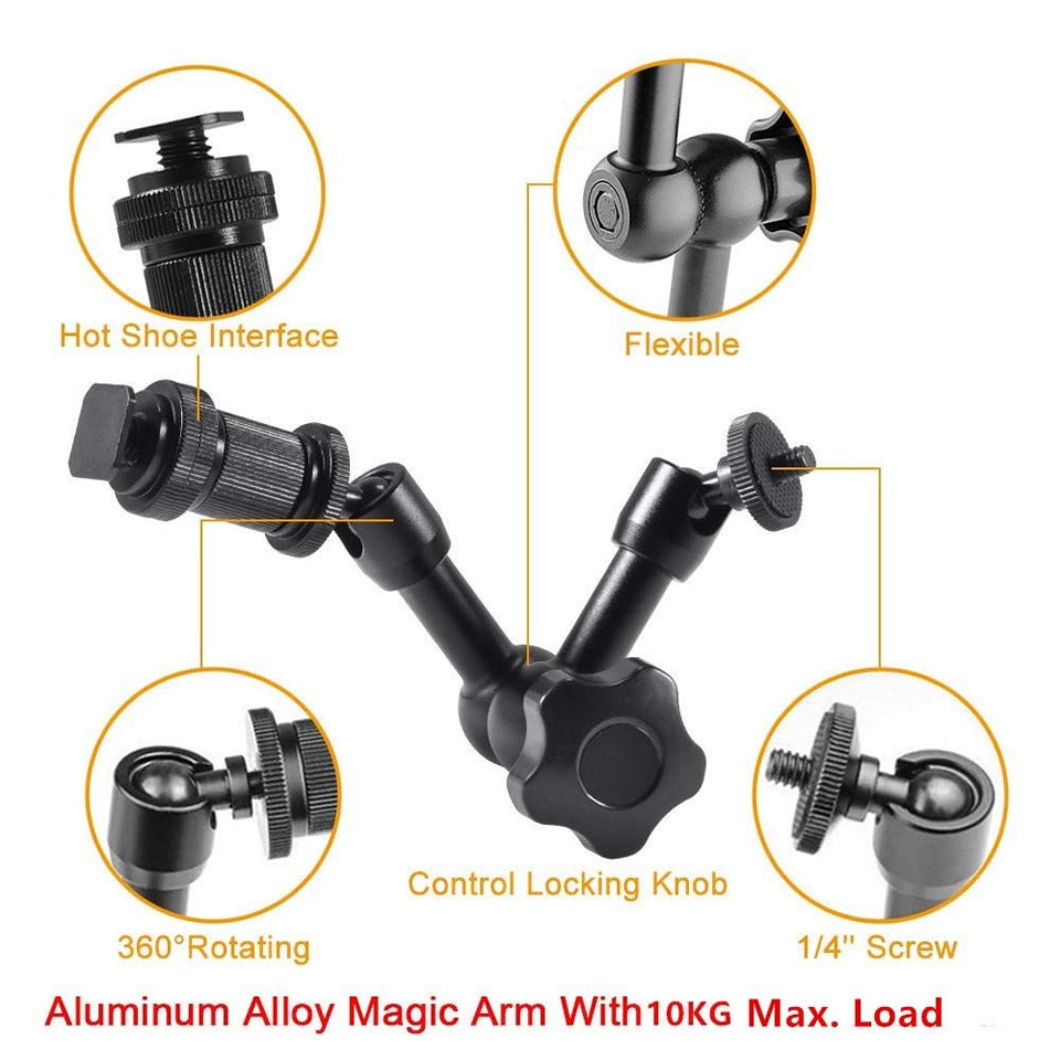 Hridz 11inch Metal Articulating Magic Arm with cold shoe Super Crab Clamp Holder Stand - HRIDZ