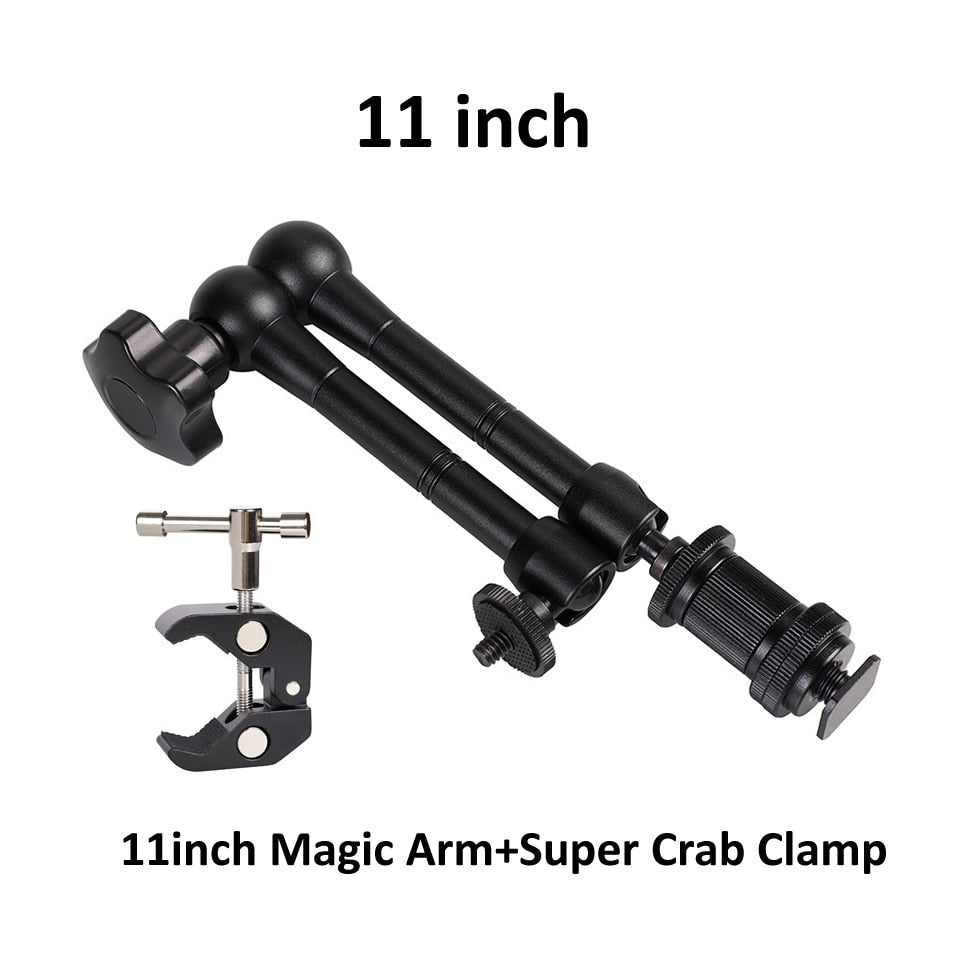 Hridz 11inch Metal Articulating Magic Arm with cold shoe Super Crab Clamp Holder Stand - HRIDZ